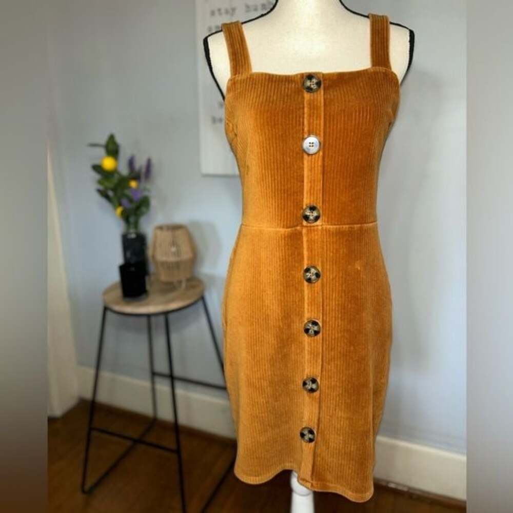 Derek Heart Brown Corduroy Button Front Stretch Sleeveless Overall Dress L